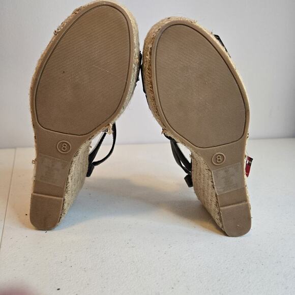 Glo By Jlo Wedges Size 8 Strappy Black NEW W/o Box 3.5" Neutral Cord Heel - Picture 6 of 9